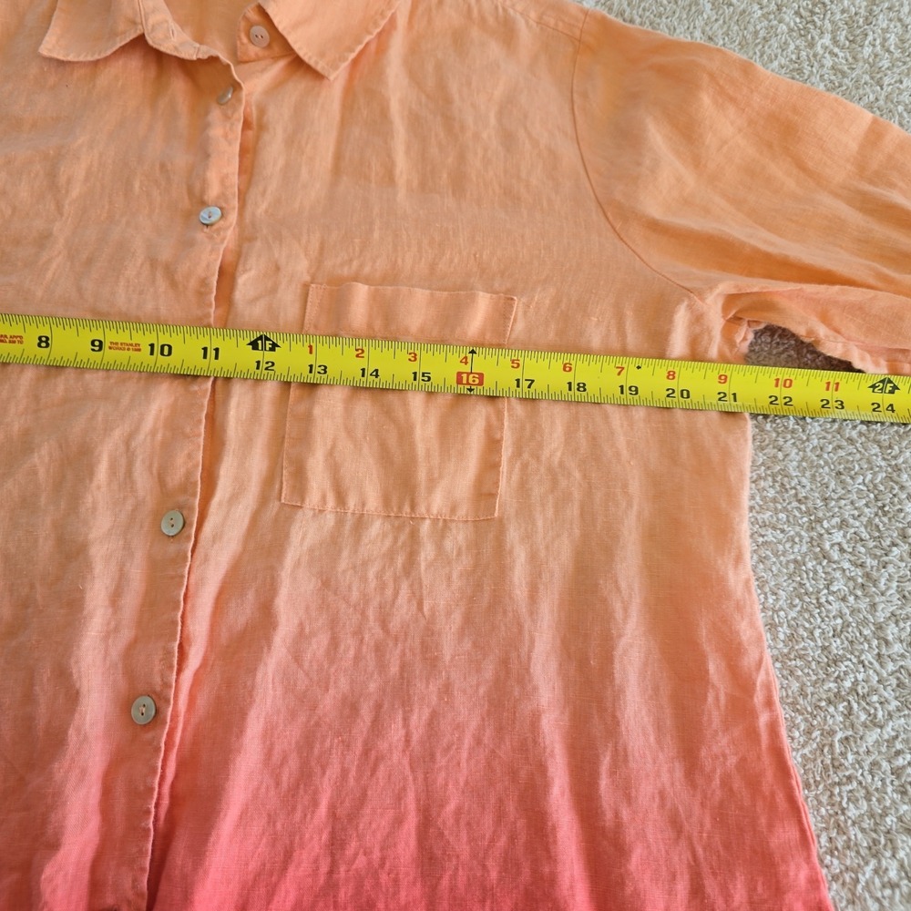 Soft Surroundings 100% Linen Ombre Top Shirt Long Sleeve High Low Hem L Peach - Picture 10 of 12